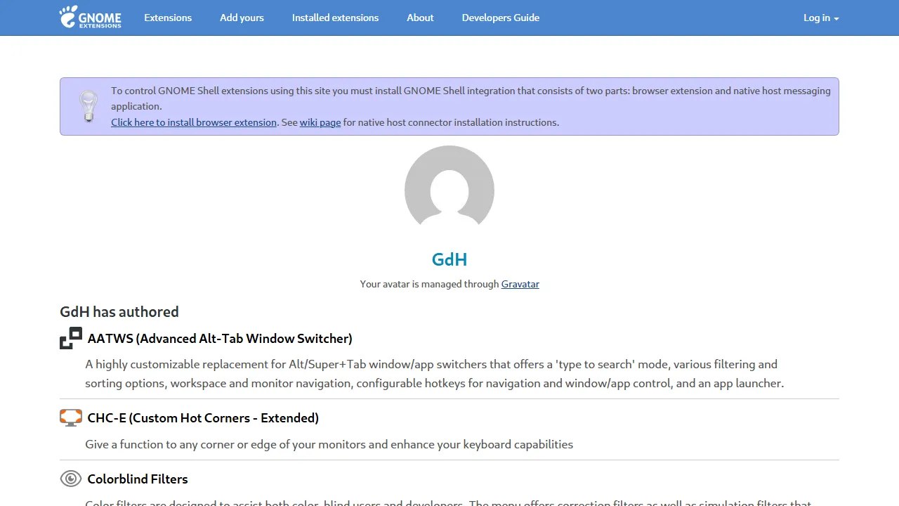 extensions.gnome.org - GNOME Shell Extensions for Desktop Control screenshot