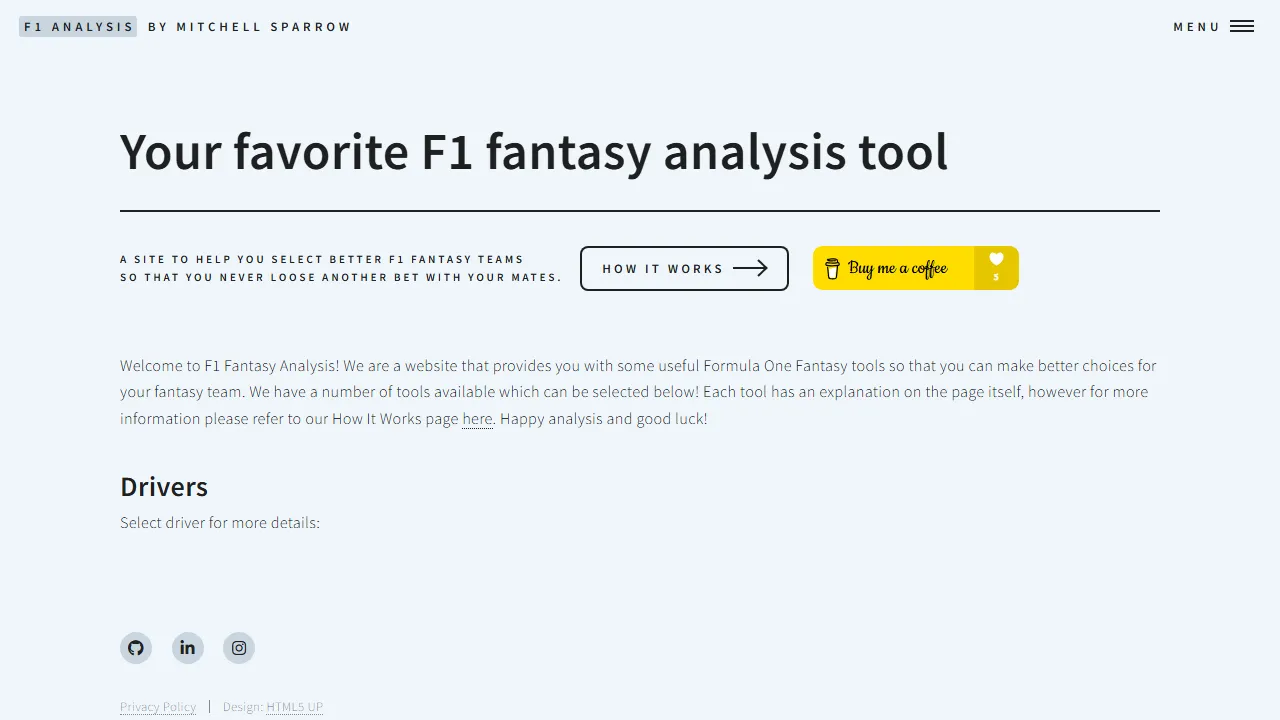 f1fantasyanalysis.com - Free Fantasy Sports Team Selection Tool screenshot