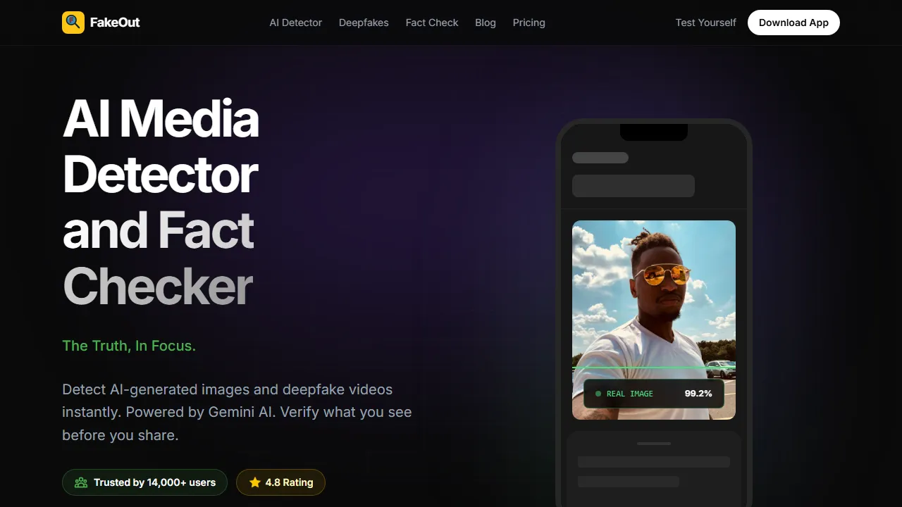 fakeout.io - AI Image and Deepfake Detection Tool screenshot