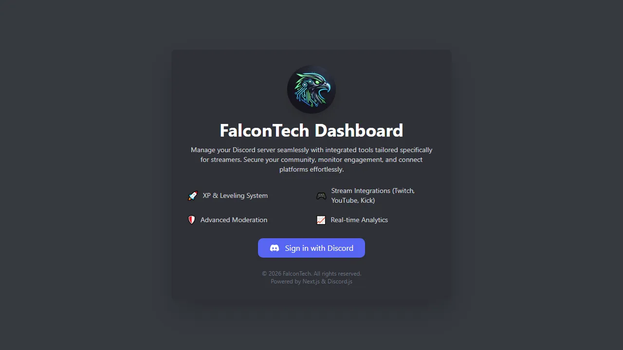 falcontech-dashboard.vercel.app - Free Discord Bot for Community Moderation screenshot