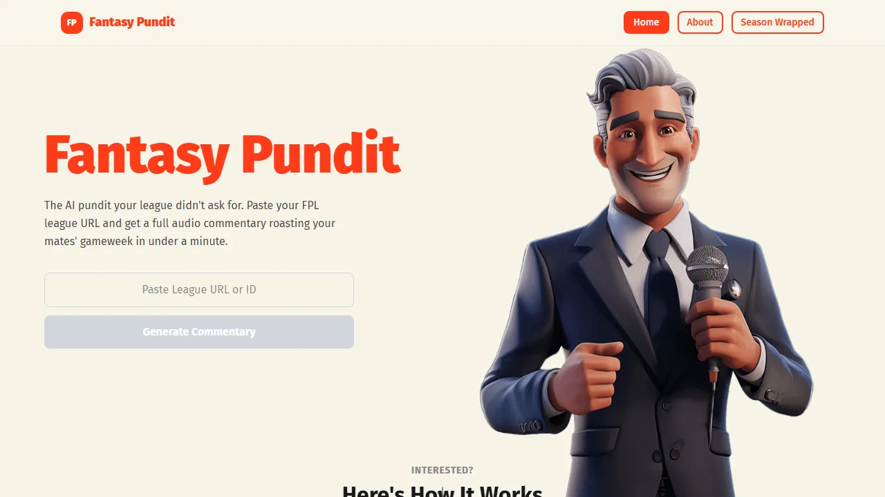 fantasypundit.lol - Free AI Audio Commentary Tool screenshot