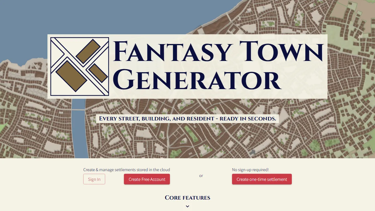 fantasytowngenerator.com - Fantasy Map Generator for RPG Game Masters screenshot