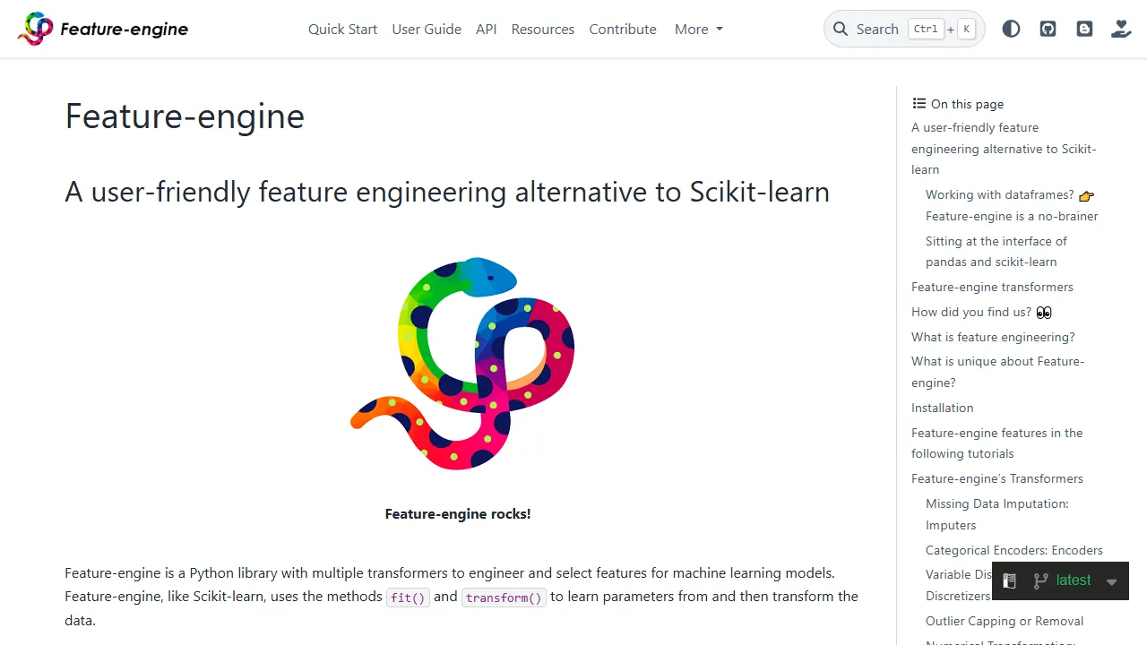 feature-engine.trainindata.com - Data Science Education and Open-Source screenshot
