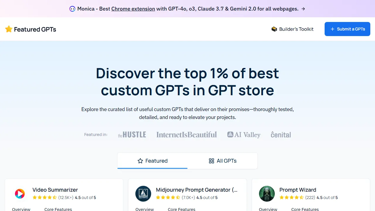 featuredgpts.com - GPT Discovery Tool for Custom GPTs screenshot