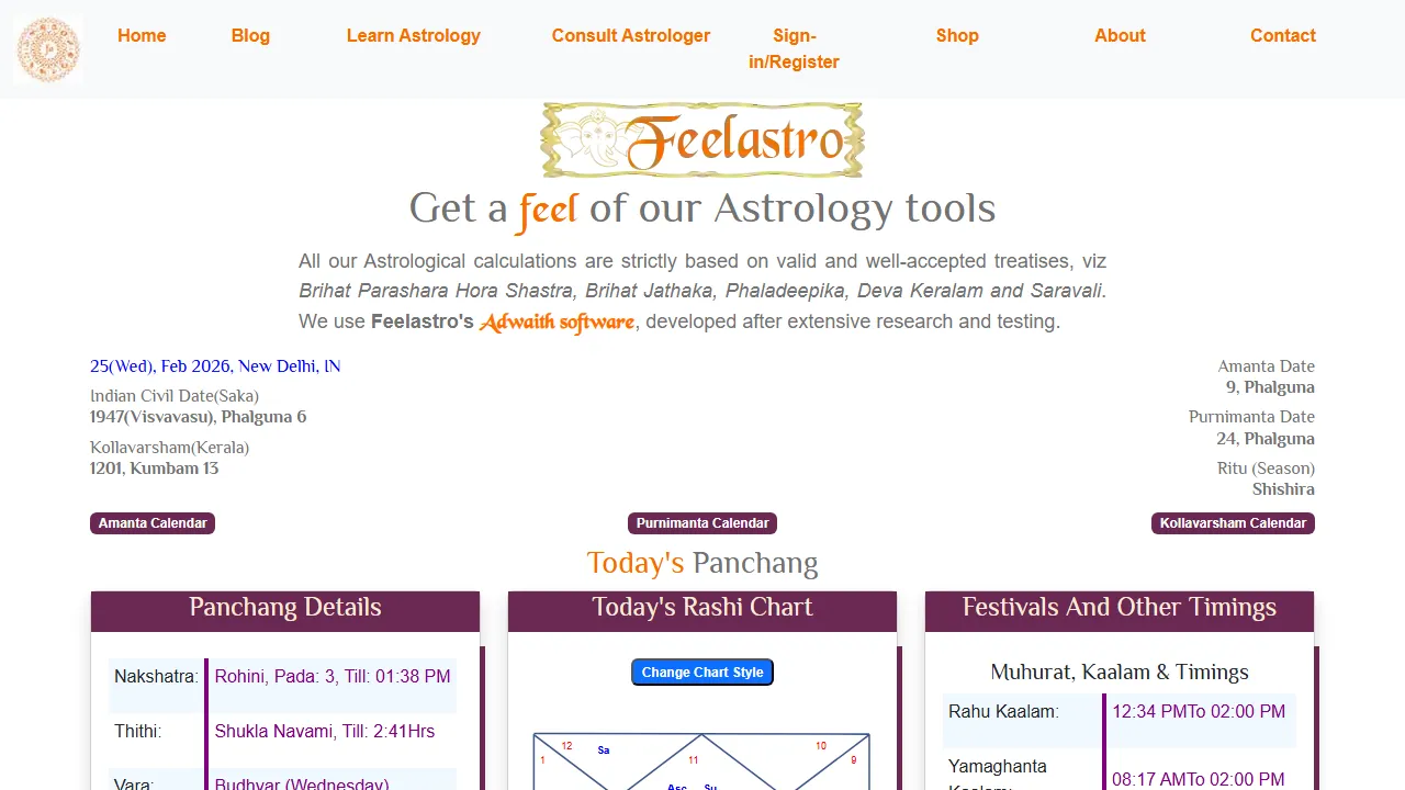 feelastro.com - Free Online Astrology Kundli Chart Tool screenshot