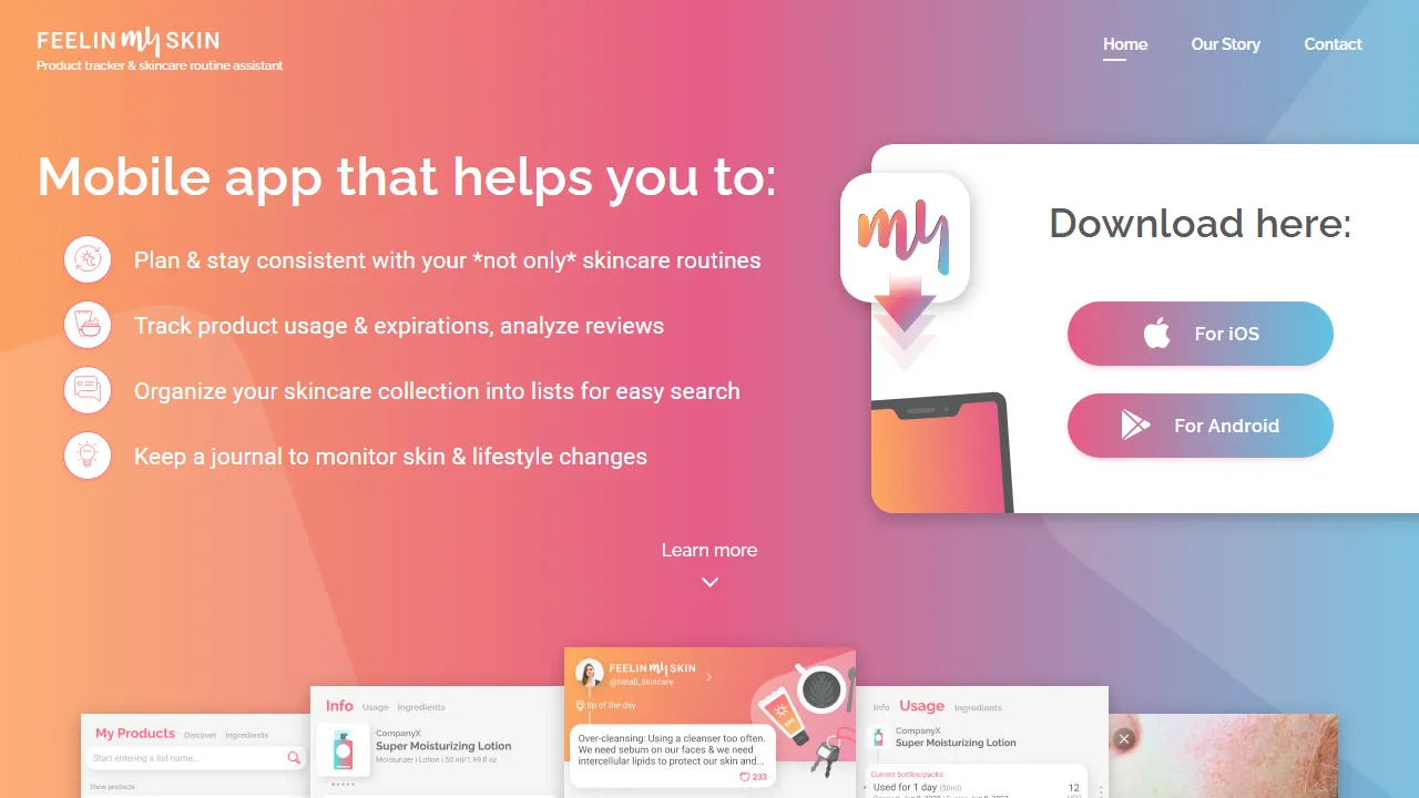 feelinmyskin.com - Skincare Assistant Mobile App screenshot
