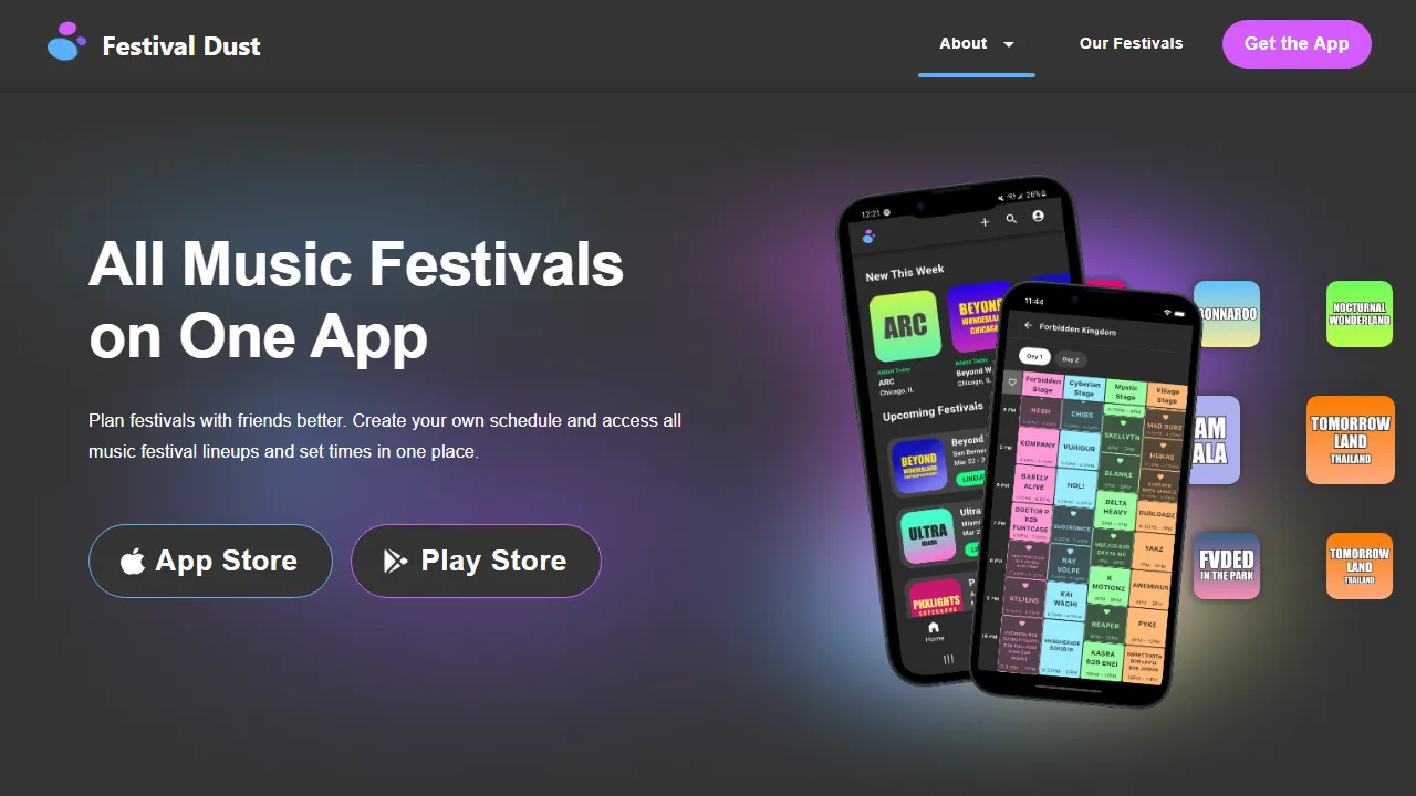 festivaldust.com - Festival Planning App for Raves screenshot
