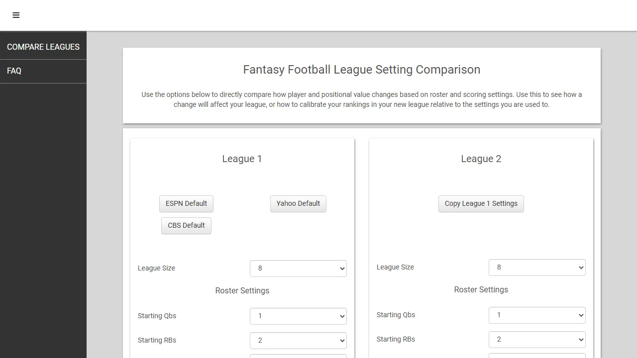 ffleaguecomparison.anvil.app - Fantasy Football Trade Analyzer for Better Trades screenshot