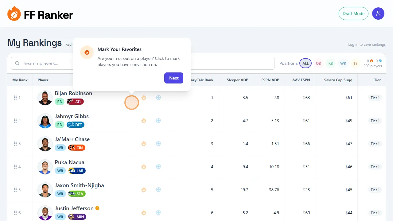 ffranker.com - Fantasy Football Player Rankings Tool screenshot
