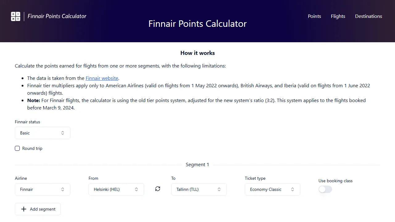 finnairpoints.com - CRS Score Calculator Online screenshot