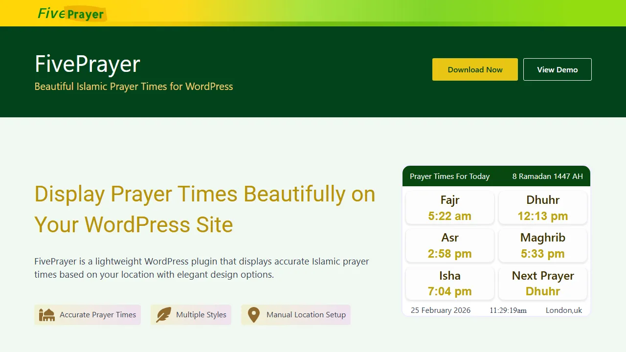 fiveprayer.com - Free Prayer Time App with Azan screenshot