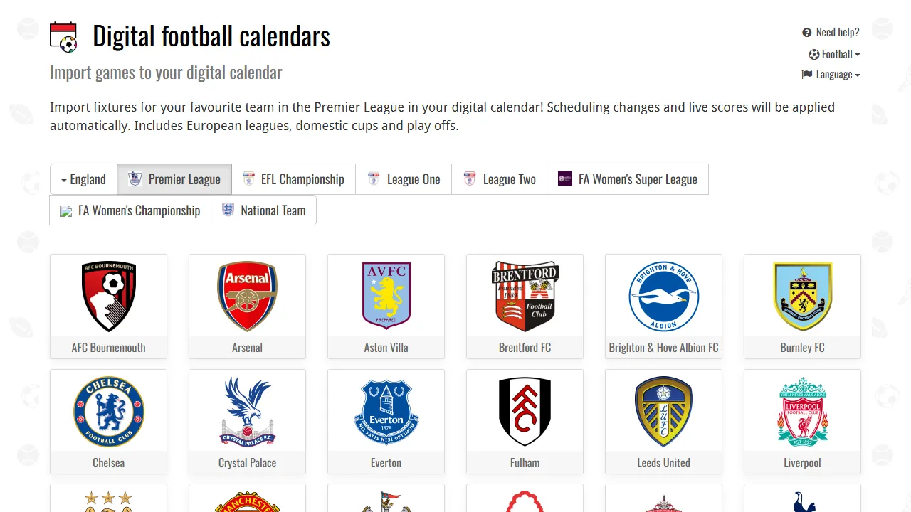 fixtur.es - Free Football EPL Schedule for Your Calendar screenshot