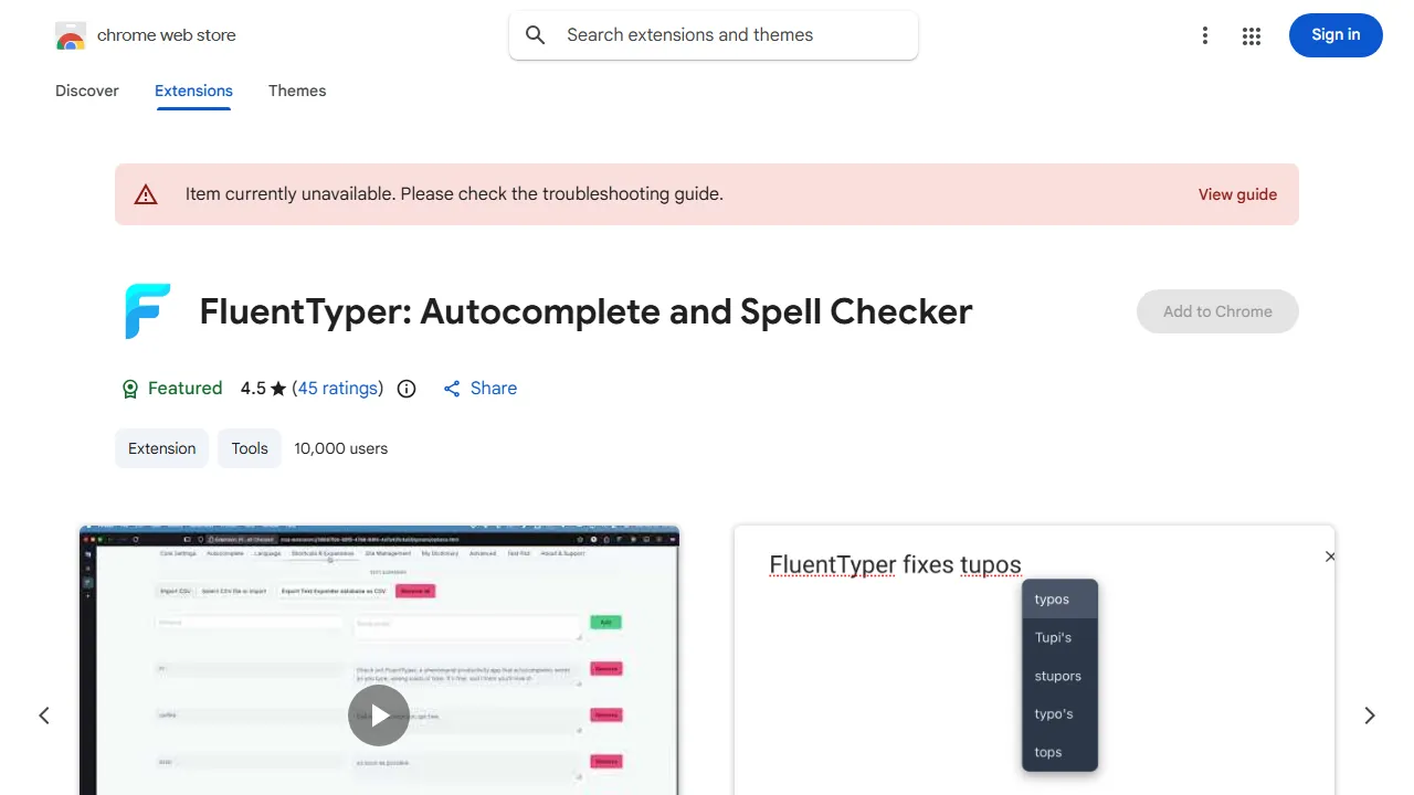 FluentTyper - Powerful Text Autocomplete Extension with Spell Check screenshot
