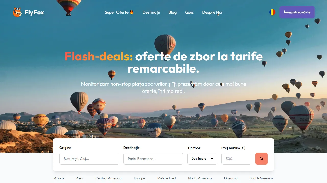 flyfox.ro - Best Flight Price Tracker for Romanian Travelers screenshot