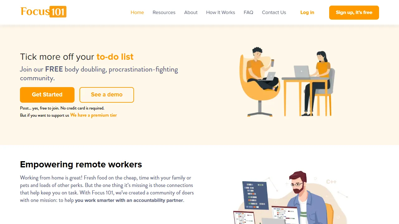 focus101.com - Free Online Community Platform for Productivity screenshot