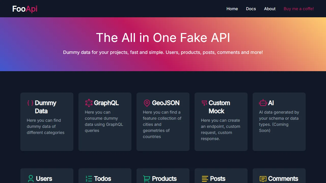 fooapi.com - FooApi - API Platform For Developers screenshot