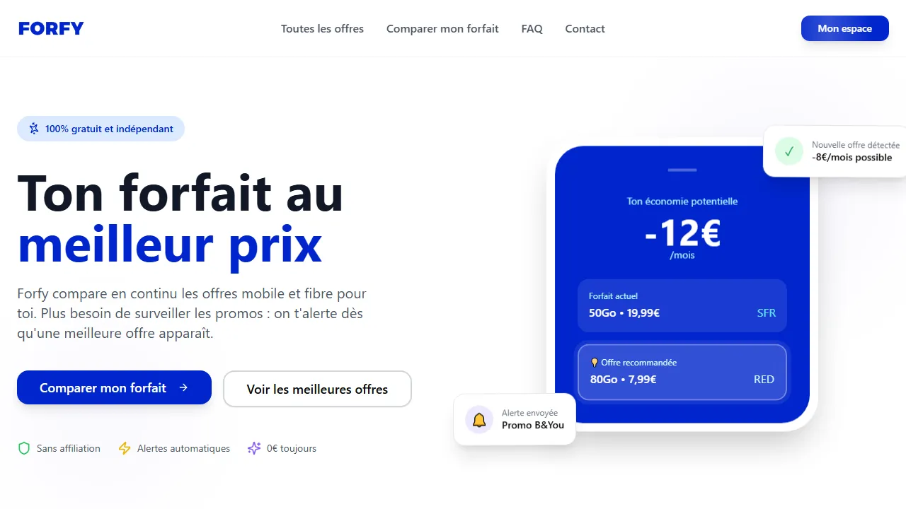 forfy.fr - Independent Mobile and Fiber Price Comparison screenshot