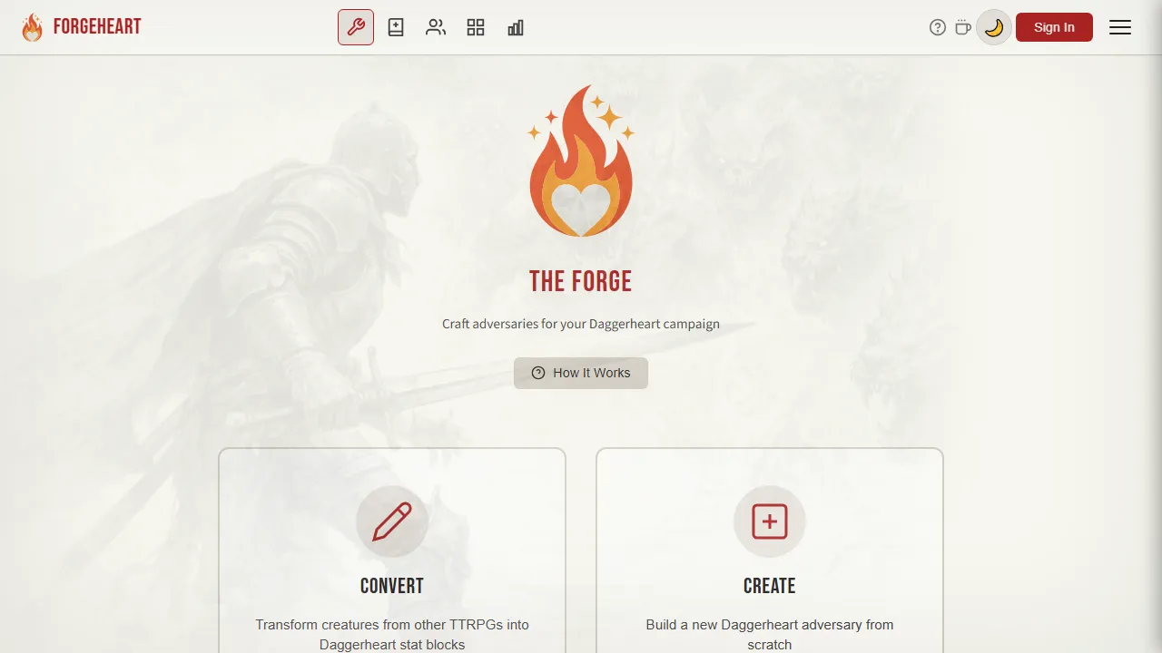 forgeheart.us - Free Stat Block Converter for TTRPG Games screenshot