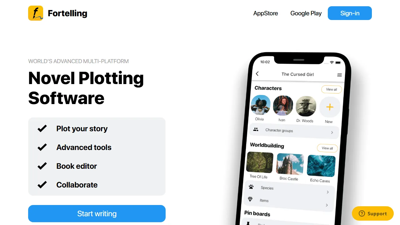 fortelling.app - App for Creative Storytellers and Worldbuilders screenshot