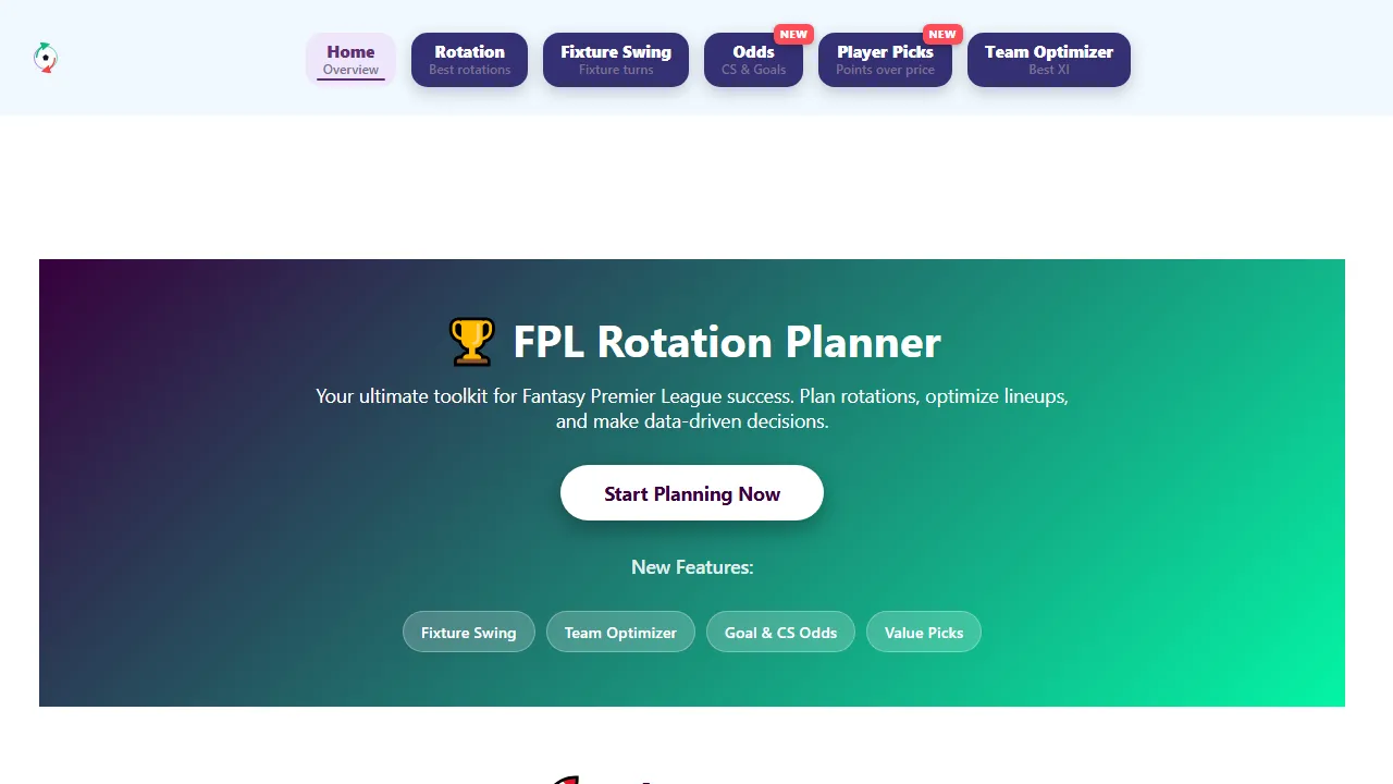 fplrotationplanner.com - Fantasy Football Calculator For Premier League screenshot