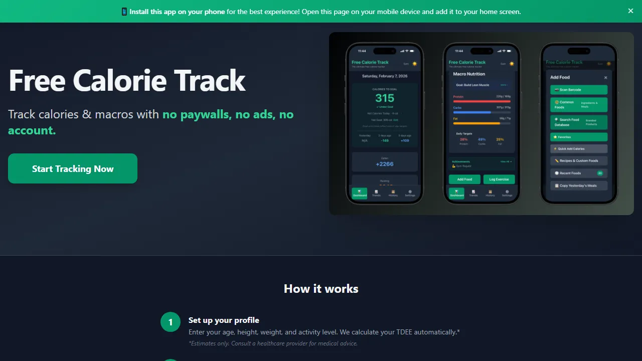freecalorietrack.com - Free Calorie Counter App screenshot