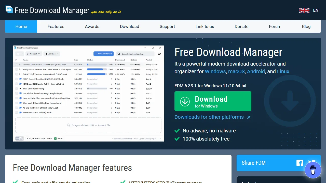 freedownloadmanager.org - Free Download Manager and Accelerator screenshot