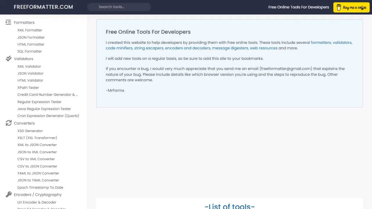 freeformatter.com - Free Online Code Formatter and Beautifier Tools screenshot