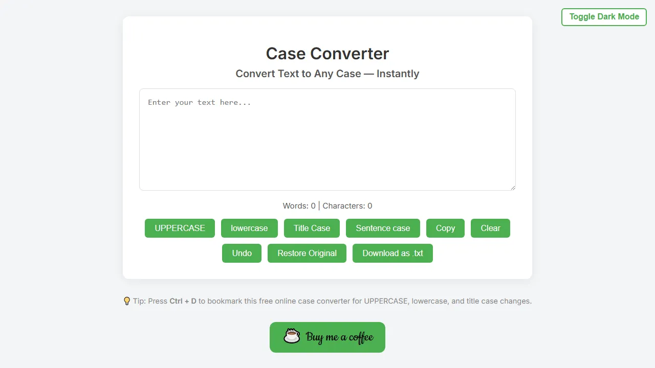 freeonlinecaseconverter.com - Free Online Converter Uppercase to Lowercase Text screenshot
