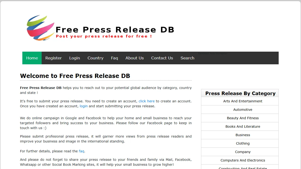 freepressreleasedb.com - Free Press Release Database Tool Online screenshot