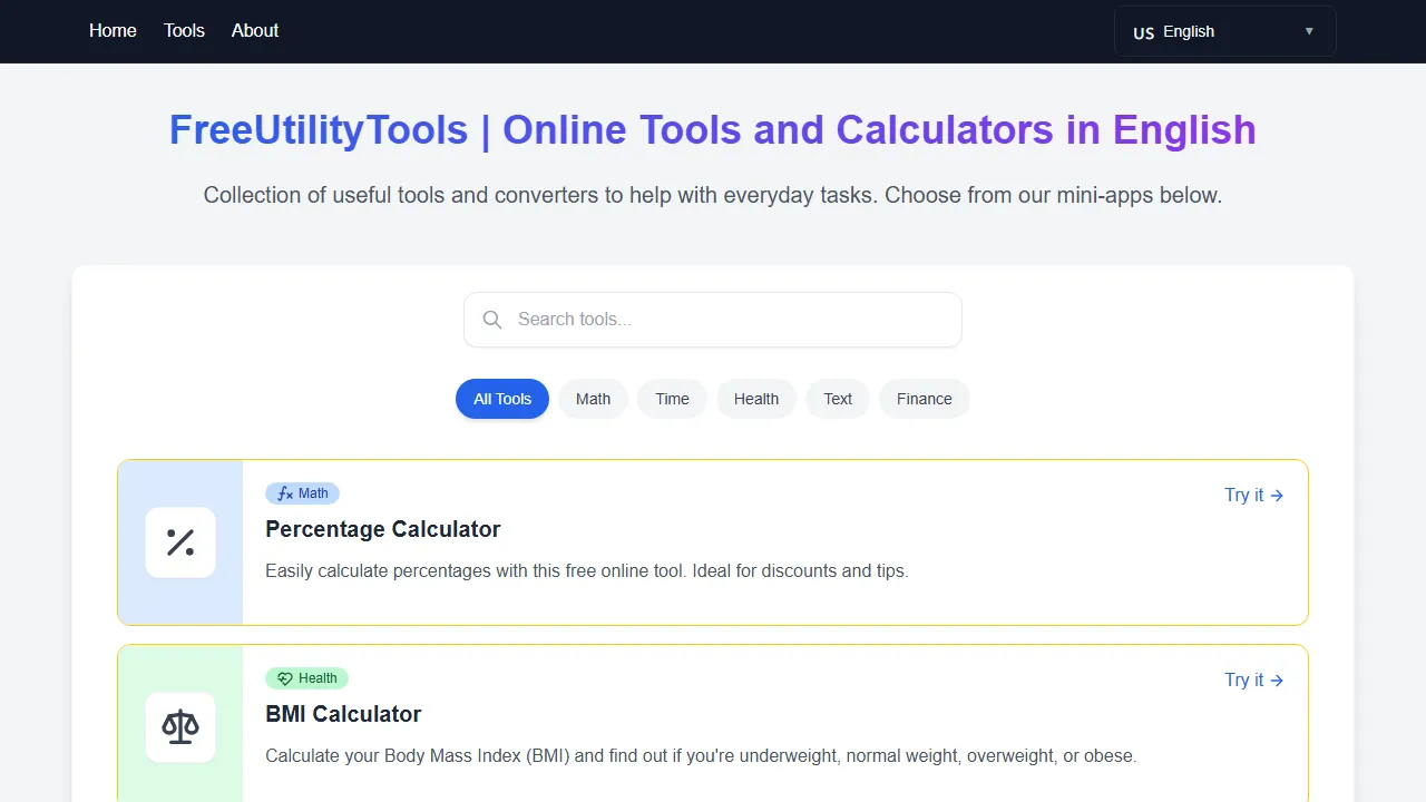 freeutilitytools.com - Free Online Tools and Calculators Collection screenshot