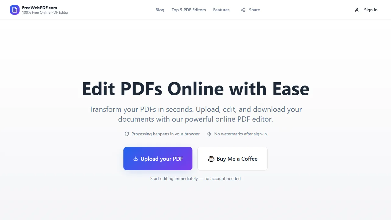freewebpdf.com - Free Online PDF Editor Tool - Edit PDFs screenshot