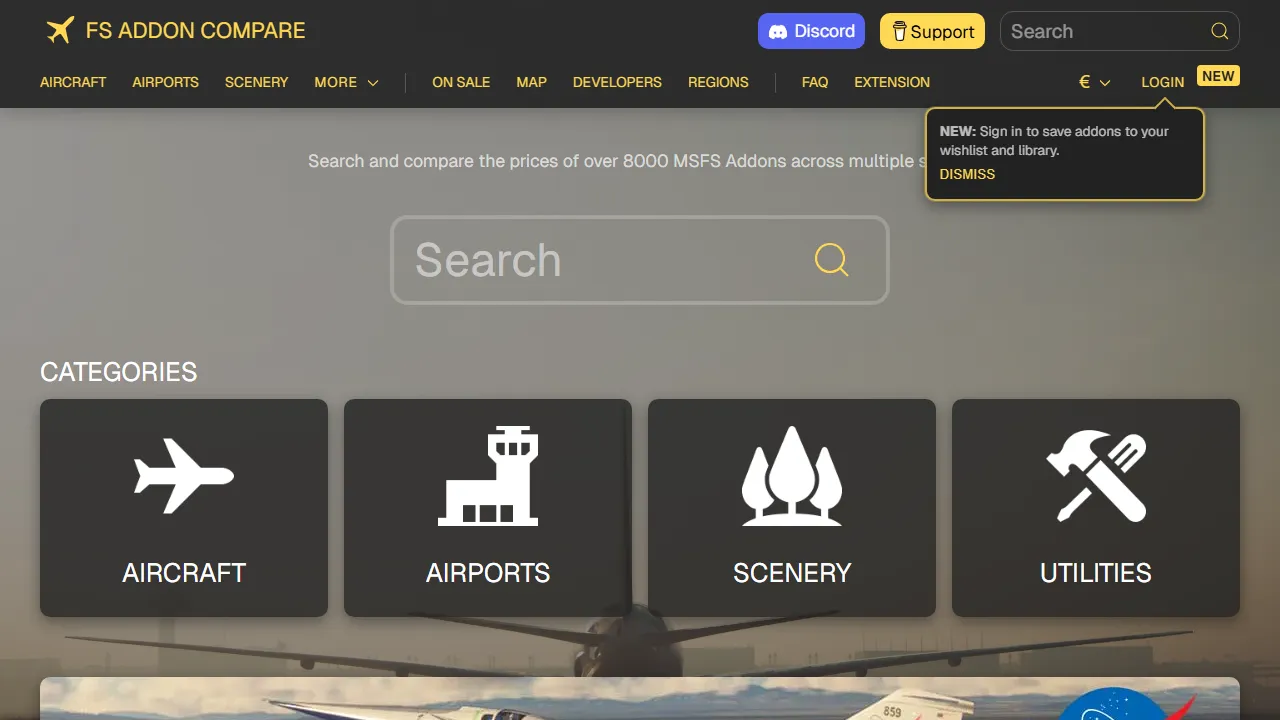 fsaddoncompare.com - MSFS Addon Price Comparison Tool screenshot