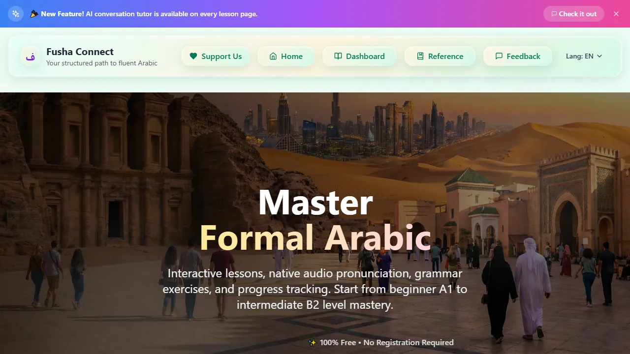 fusha-connect.ca - Free Arabic Language Learning Platform Online screenshot