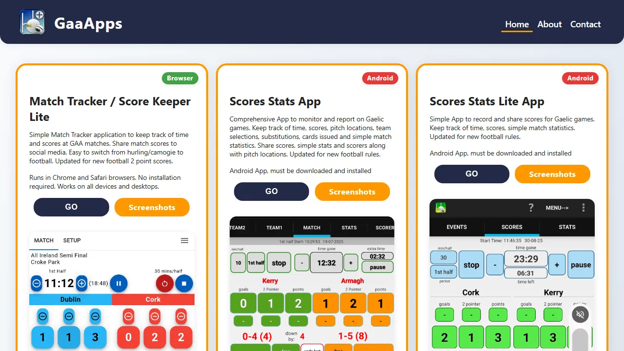 gaaapps.com - Sports Match Tracker Apps For GAA Games screenshot