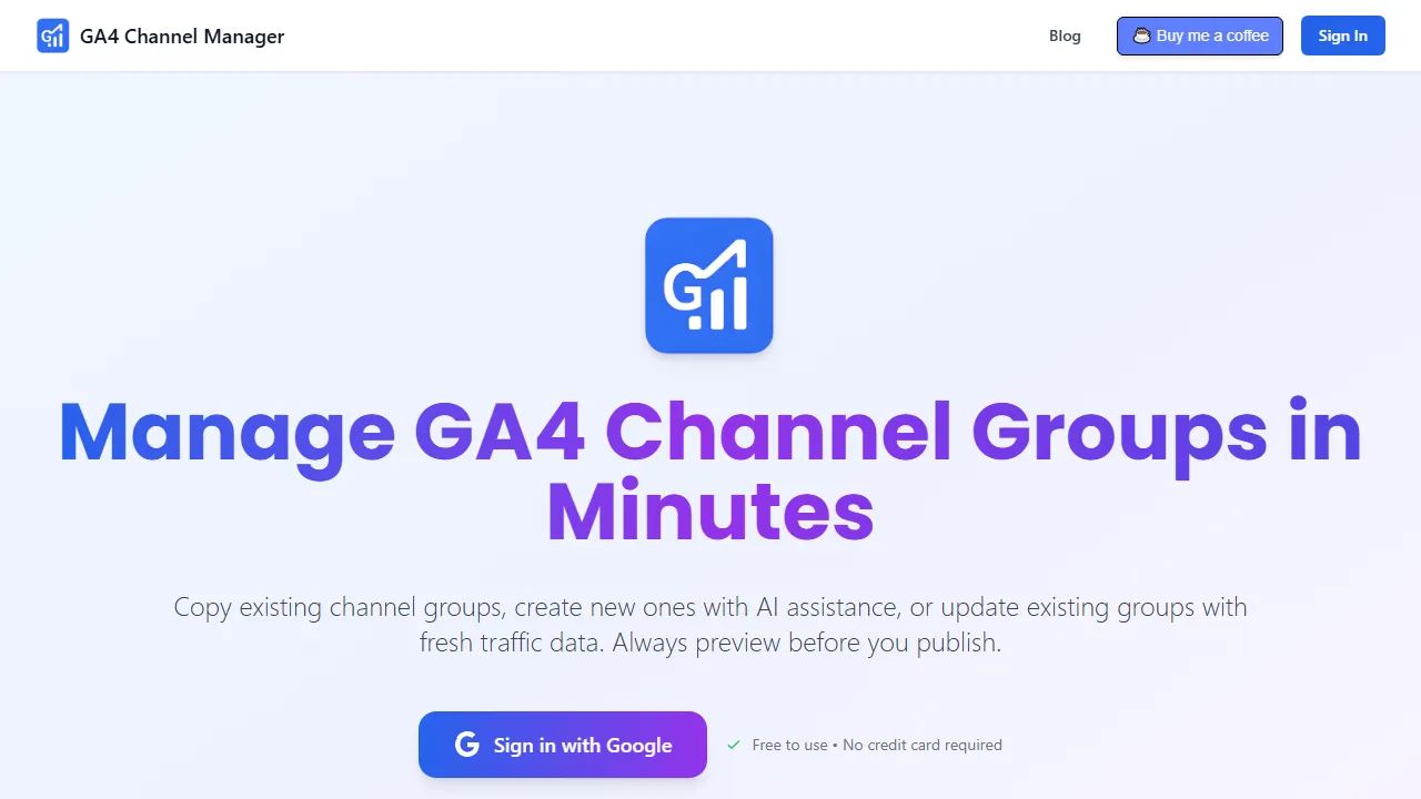 gachannelmanager.com - GA4 Setup Automation Tool for Marketers screenshot