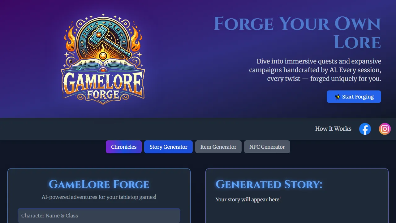gameloreforge.com - AI RPG Generator for Game Masters screenshot