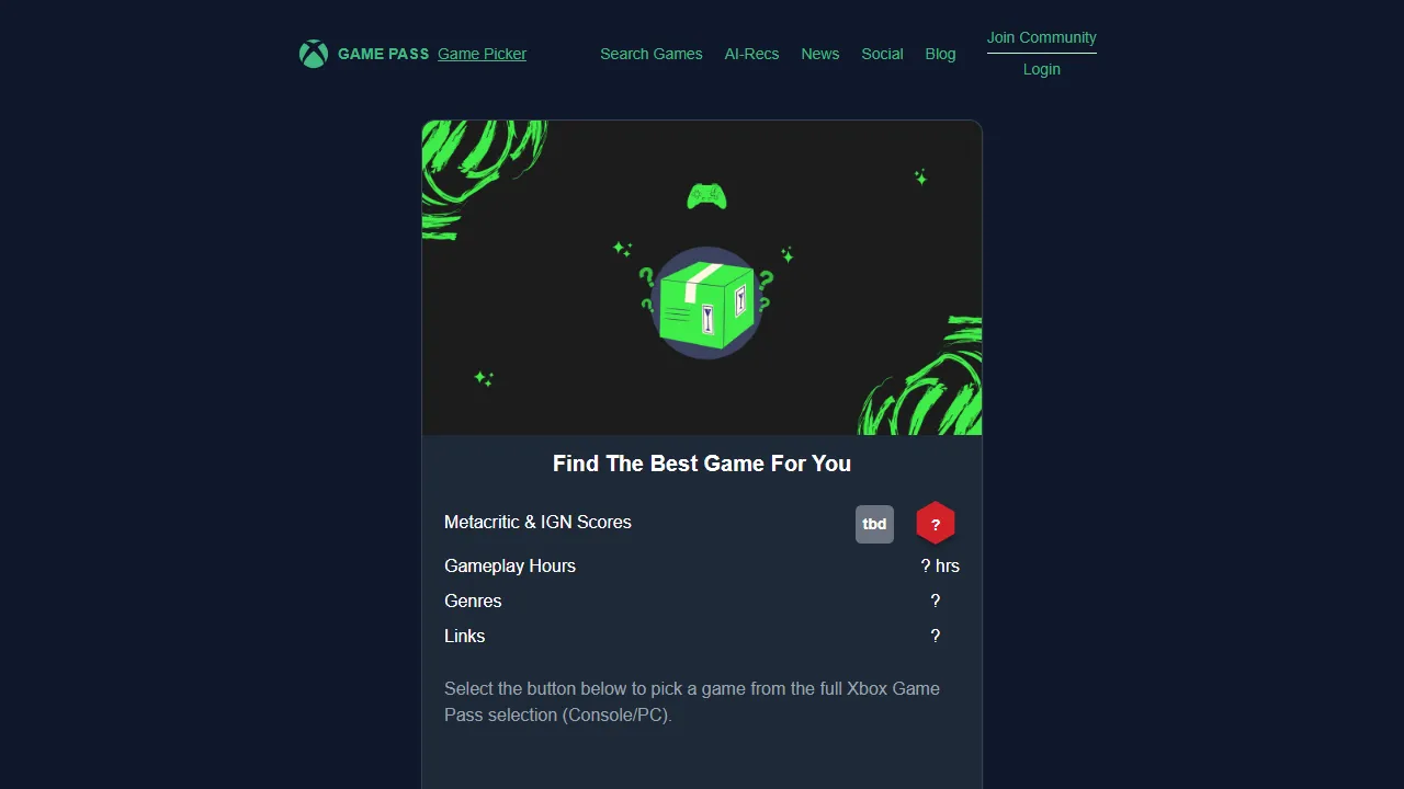 gamepasspicker.com - Game Pass Recommendation Tool screenshot