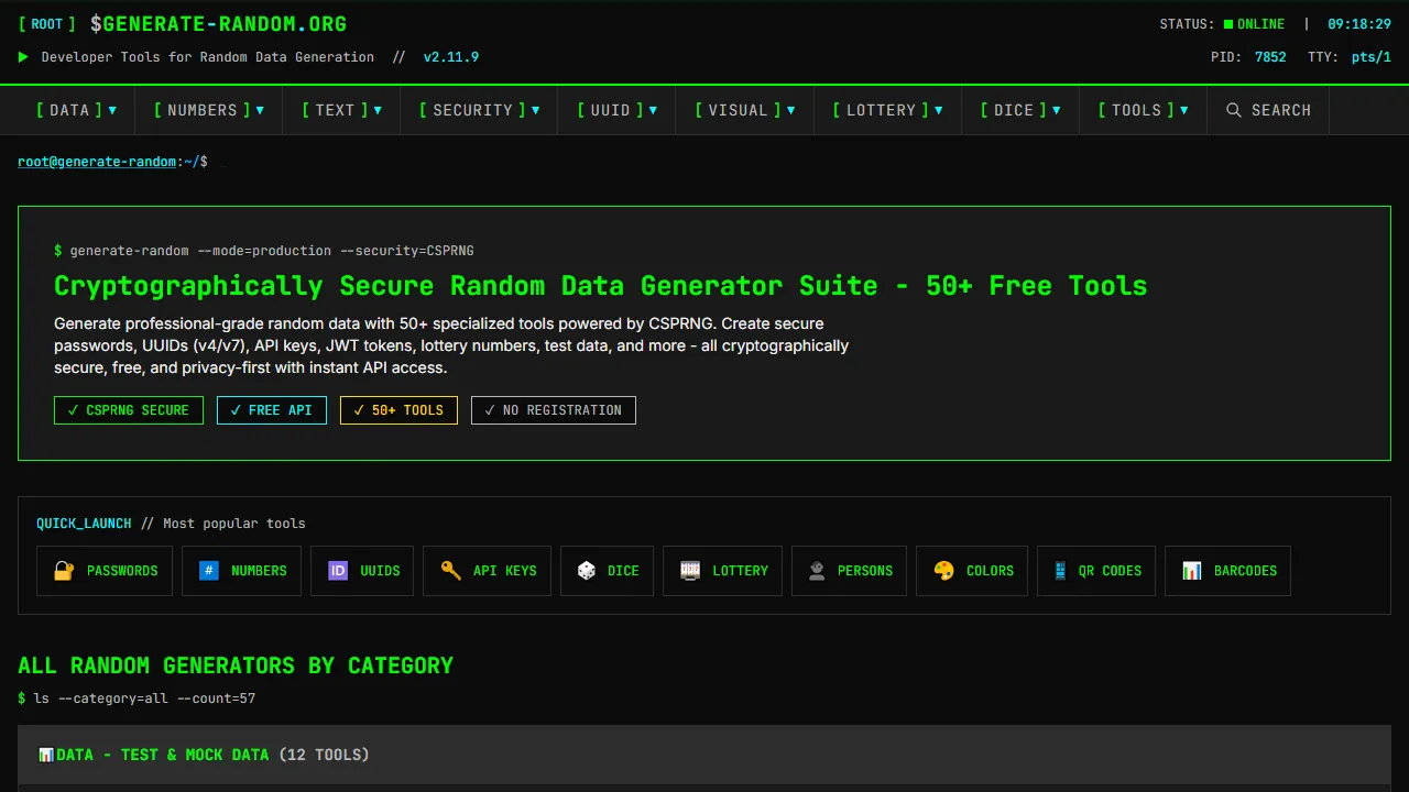 generate-random.org - Free Web Tool Builder For Everyone screenshot