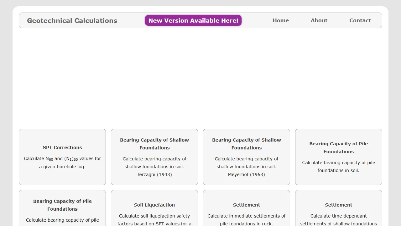 geotechnicalcalculations.com - Online Engineering Calculator for Geotechnical Reports screenshot