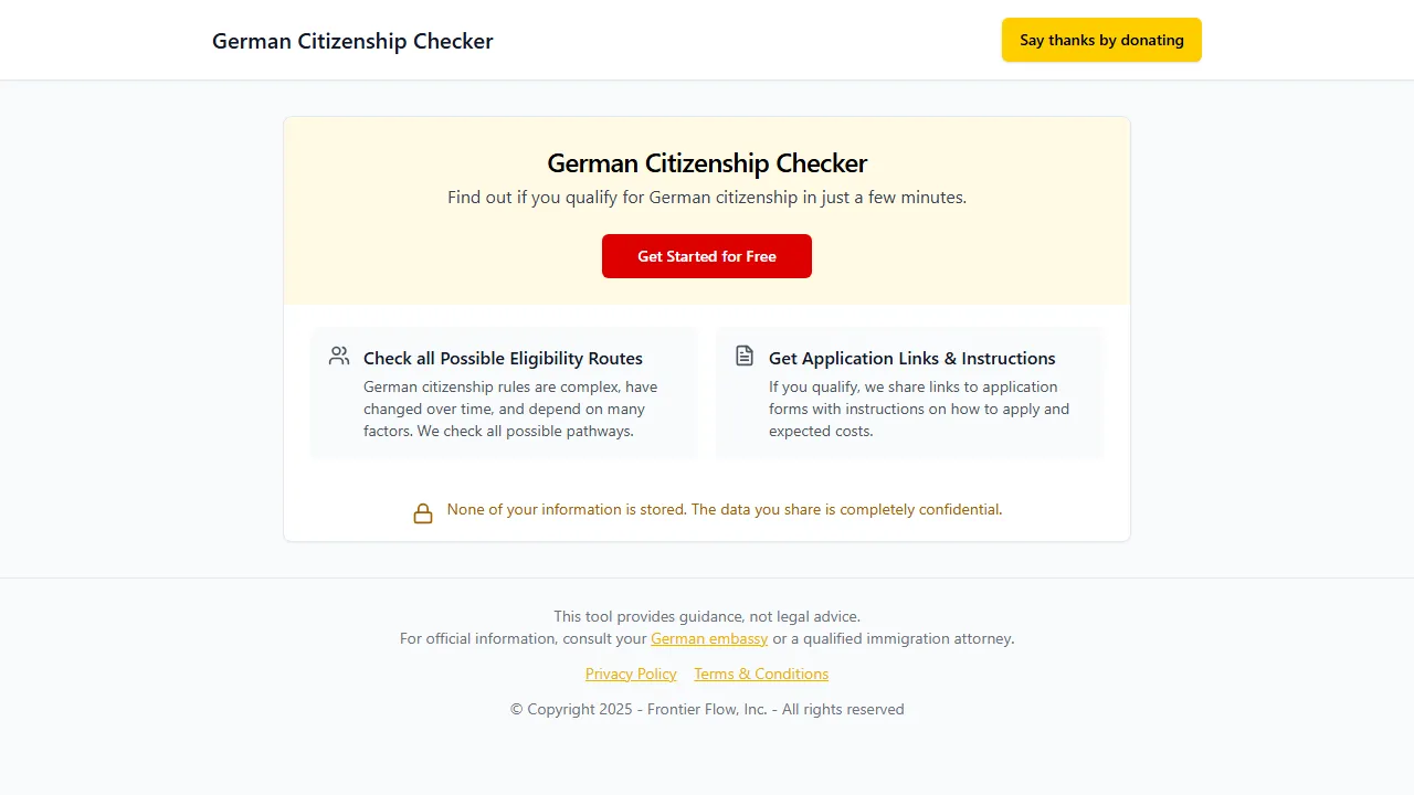 german-citizen-finder-good-app.lovable.app - Citizenship Eligibility Checker - Is It Possible? screenshot