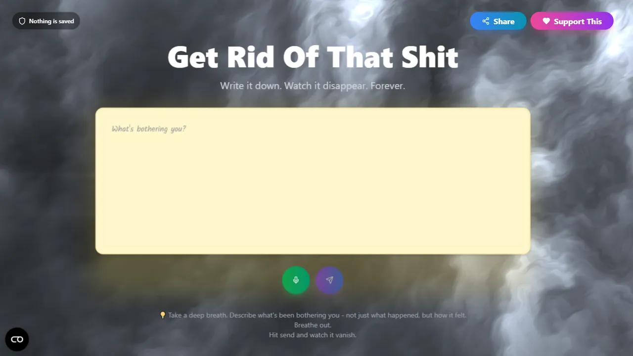 getridofthatshit.com - Free Online Thought Dumping Tool screenshot