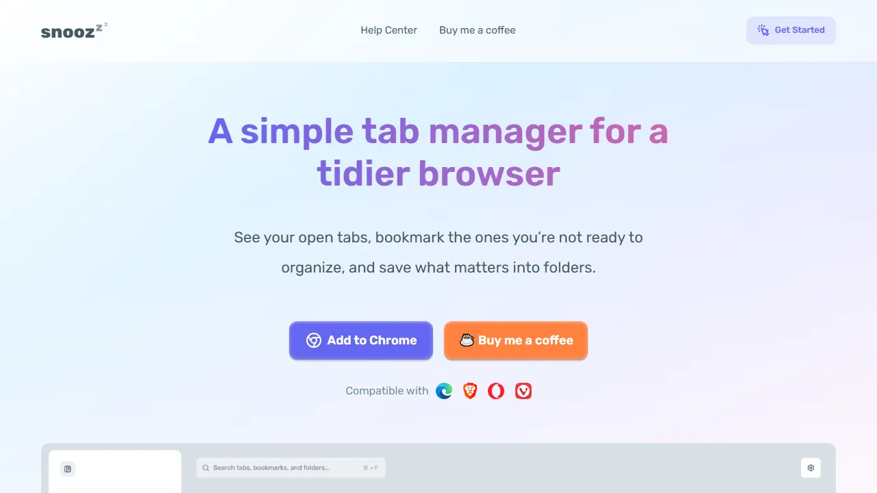 getsnooz.co - Chrome Tab Session Manager Extension screenshot