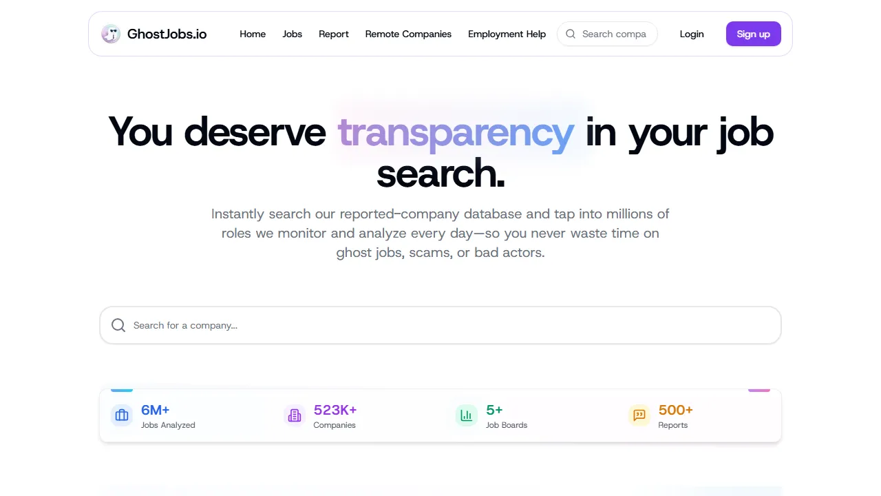 ghostjobs.io - Community Job Board for Transparency and Reporting screenshot