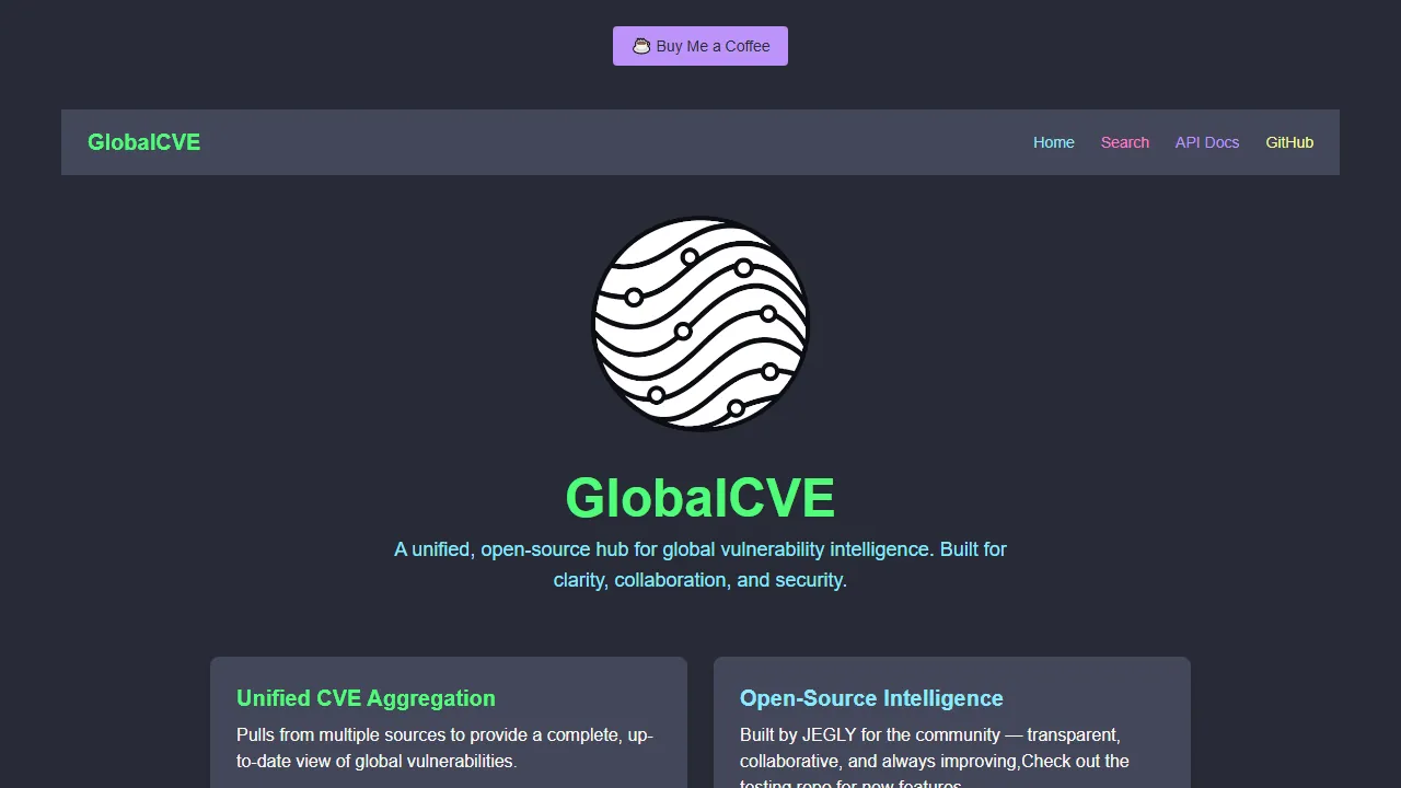 globalcve.xyz - Vulnerability Search Platform with NVD Data screenshot
