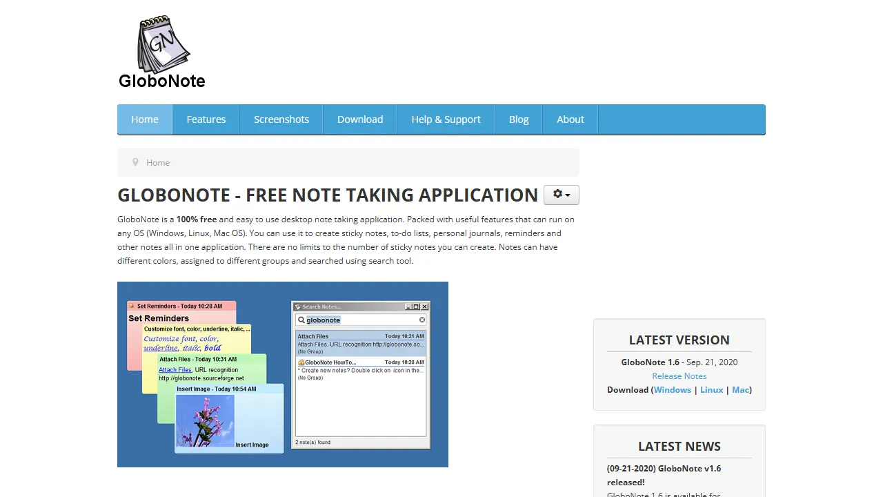 globonote.info - Note Taking Content and Support screenshot