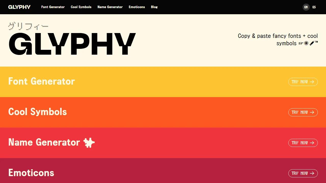 glyphy.io - Character and Symbol Copy Paste Tool screenshot