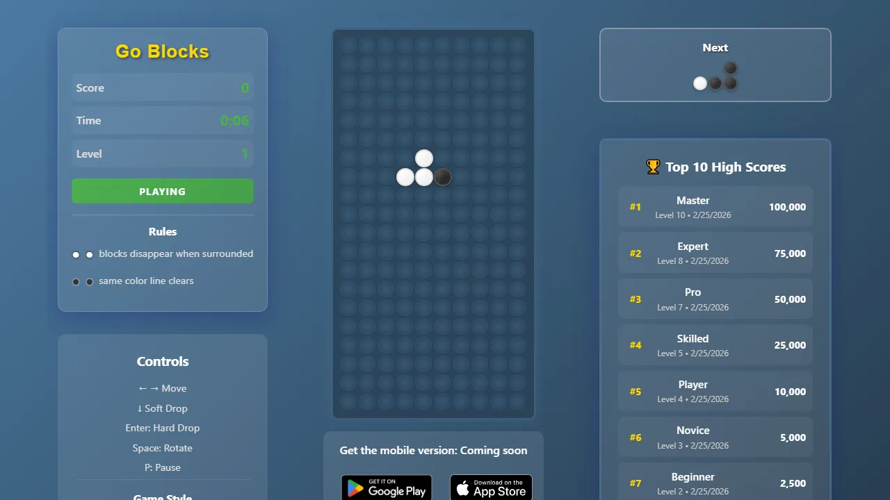 goblocks.online - Play Tetris Go Mashup Browser Game Online screenshot