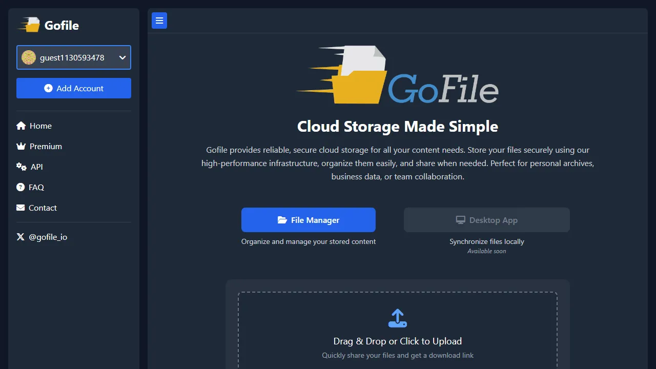 gofile.io - Free Unlimited Cloud Sharing Service Platform screenshot