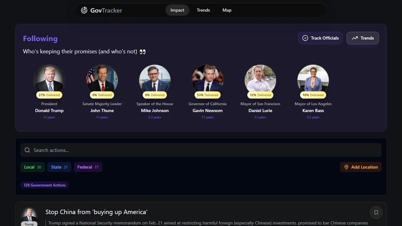 govtracker.org - Policy Change Tracking and Impact screenshot