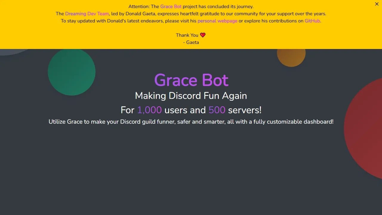 gracebot.net - Discord Bot For Fun And Perks screenshot